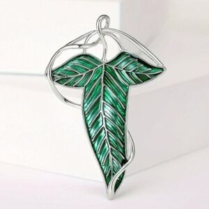 Tolkien Elven Lorien Leaf Silver Green Brooch The Lord Of The Rings Cosplay Pin